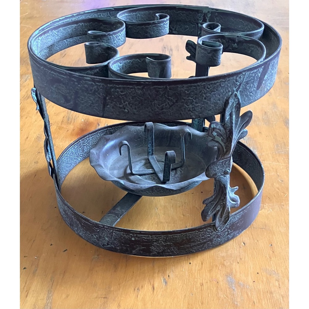 Food Warmer Stand Brown Wrought Iron Fleur De Lis Rustic